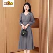 初徑長(cháng)袖連衣裙女新款春秋夏氣質(zhì)高端品牌廣州十三行結婚裙子 灰色連衣裙 L (106-115斤)