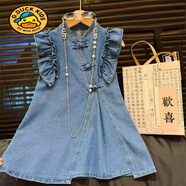 G.DUCKKIDS女童時(shí)髦無(wú)袖牛仔裙2025夏季新款韓版兒童翻領(lǐng)收腰背心連衣裙寶寶 飛袖斜盤(pán)扣裙 100