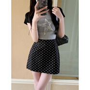 女裝2024春款波點(diǎn)半身裙女通勤百搭高腰包臀裙a字西裝短裙 黑色/  有內襯 XS