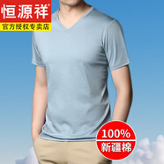 恒源祥純棉短袖t恤男100%新疆棉夏季v領(lǐng)半袖男士體恤寬松打底衫 9546 V領(lǐng)淺藍(lán) XL 180