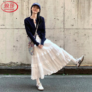 浪莎白色蛋糕裙女半身裙秋季2025年新款法式蓬蓬裙高腰a字中長款裙子