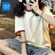 真維斯（Jeanswest）t恤女純棉撞色短袖上衣服女裝夏季新款寬松休閑顯瘦百搭韓版半袖 米磚紅 閃亮的星星_K XL