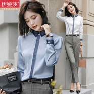 伊婭莎加絨襯衫女長袖職業(yè)正裝網(wǎng)紗拼接襯衣復古氣質(zhì)工裝保暖導購工作服 單件灰色常規(guī)款襯衣 XL 建議110-122斤