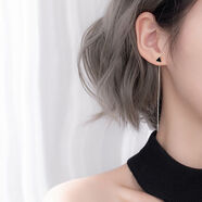 樸里三角形顯臉瘦的耳線(xiàn)女氣質(zhì)黑色長(cháng)耳環(huán)流蘇長(cháng)款個(gè)性耳線(xiàn)簡(jiǎn)約耳飾品 白金黑滴釉三角流蘇耳線(xiàn)【送精美