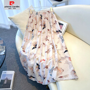 皮爾卡丹（pierre cardin）法式蝴蝶印花棉麻半身裙女夏季感百搭休閑a字傘裙垂感長(cháng)裙子 圖片色 S 【80-90斤】