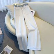 婳如嫣淺灰白色闊腿牛仔褲女春季2026新款今年流行的爆款高腰窄版直 灰白色長(cháng)褲 XL 推薦115-125斤