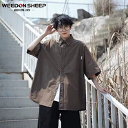 威登羊（WEEDON SHEEP）夏季日系風(fēng)格穿搭工裝短袖t恤男生衣服搭配帥氣上衣套裝衣服男裝 棕色外套【單件 M