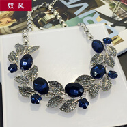 奴風(fēng) 韓版時尚短款鎖骨鏈女歐美夸張裝飾頸鏈配飾新款百搭水晶項(xiàng)鏈 新款藍(lán)色樹葉