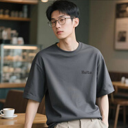 回圖（Huitu）夏季純棉短袖t恤男高端寬松休閑上衣服男裝純色運動(dòng)打底衫潮體恤 深灰色 2XL