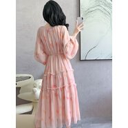 衣彩灣2025新款女裝夏季歐美高個(gè)子雪紡到腳踝氣質(zhì)超長(cháng)款拖地長(cháng)裙連衣裙 黃色 2XL