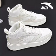 anta kids安踏女鞋皮面防水休閑鞋2025秋冬新款白色厚底增高板鞋運動(dòng)鞋子女 8008-1象牙白/泥沙灰 35.5