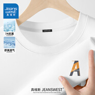 真維斯（Jeanswest）黑色T恤男夏季潮流休閑落肩半袖2025新款親膚7A抗菌短袖男生體恤 白色(傾斜字母胸標(biāo)) 4XL (體重205-230斤)