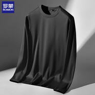 羅蒙桑蠶絲長(cháng)袖T恤男2024新款春秋款圓領(lǐng)打底衫純色寬松休閑體恤秋衣 黑色 2XL （145-165斤）