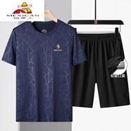 稻草人（MEXICAN）冰絲短袖七分褲休閑套裝中年男T恤速干運(yùn)動(dòng)服夏季5分褲寬松體恤衫 深藍(lán)色五分褲809 M 適合[85100斤]