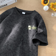 NYING花卉刺繡重磅短袖t恤男夏季25新款美式潮牌寬松五分袖百搭上衣服 JF207黑色 M （90-110斤）