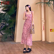 FSHE碎花吊帶連衣裙女夏季2025新款小個(gè)子修身包臀裙海邊度假沙灘長(zhǎng)裙 粉霧玫瑰【連身裙/清冷感/可甜可 M 45/55kg