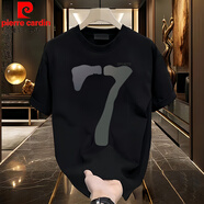 皮爾卡丹（pierre cardin）美式T恤ins街頭男女款重磅足球印花短袖秋季潮牌寬松圓領(lǐng)體恤男裝 黑色【K832 數(shù)字7】新款/t恤男/ S 建議90-100斤