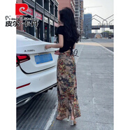 皮爾 卡丹復古碎花高腰a字半身裙女2025新款夏季薄款顯瘦后開(kāi)叉包臀長(cháng)裙子 宮廷油畫(huà)半身裙 L (建議100斤-115斤)