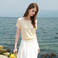 三彩2025夏季新款蝴蝶結針織衫插肩袖毛衫薄款圓領(lǐng)套頭衫簡(jiǎn)約M