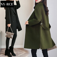 NY-RCE毛呢外套中長款小個子新款女裝寬松顯瘦秋冬呢子大衣 黑色 M