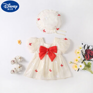 迪士尼（Disney）嬰兒夏裝連衣裙薄款2025新款衣服洋氣女寶寶周歲禮服公主滿月百天 米白色大紅蝴蝶結(jié) 66 cm