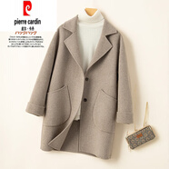 皮爾卡丹（pierre cardin）雙面羊絨大衣女西裝領中長款韓版繭型寬松小個子呢子外套 混咖色 S 95-115斤