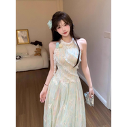 億梵莎裙子女夏季2025新款法式連衣裙夏天女裝收腰顯瘦甜美無袖掛脖短裙 長裙 均碼 【可備注碼數(shù)】