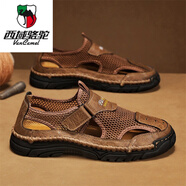 西域駱駝（VANCAMEL）男款夏季透氣鏤空大碼涼鞋戶(hù)外運動(dòng)沙灘鞋 卡其 42