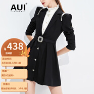 AUI黑色職業(yè)長(cháng)袖西裝外套女秋2022新款氣質(zhì)中長(cháng)款修身顯瘦女士小西裝 黑色 M