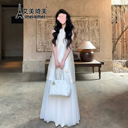 艾美琦美（AIMEIQIMEI）夏天女2025年新款連衣裙女高端輕奢優(yōu)雅名媛小香風(fēng)背心網(wǎng)紗長(cháng)裙子 兩件套 S