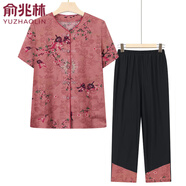 俞兆林（YUZHAOLIN）中老年女裝媽媽裝老年人夏裝奶奶短袖套裝夏季唐裝襯衣兩件套衣服 短袖/紅色(套裝) XL (建議80-100斤)