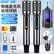 先科（SAST）OK-113充電無線麥克風家庭唱歌舞臺主持演講K歌會議音箱音響功放調(diào)頻萬能一拖二金屬話筒帶便攜箱