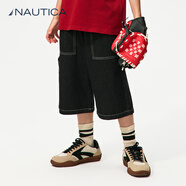 NAUTICA/諾帝卡童裝 男童女童牛仔短褲夏季兒童七分褲美式復古 黑色 170