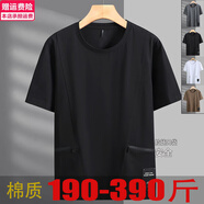 HKWZ12XL棉質(zhì)口袋拉鏈加肥加大短袖t恤胖子半袖Tshirt吸汗大碼oversiz 黑色F02款短袖 KMX 6XL 190-210斤