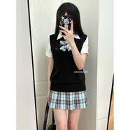 風吹麥香jk風吹麥香jk制服背心格裙套裝春秋季甜美可愛百搭疊穿學 小青檸+黑色背心+同格領結小腿襪衣架飛機盒 M