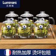 樂美雅帶蓋玻璃杯帶把手茶杯水杯泡茶水杯鋼化耐高溫家用辦公室防摔 鋼化諾卡380ML帶蓋*6+竹盤