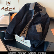 西域駱駝（VANCAMEL）復古黑色拼皮翻領(lǐng)夾克外套女秋季2025新款高端麂皮絨顯瘦短款上衣 黑色拼皮外套 M 95-110斤左右