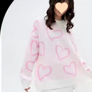 HUALIN FASHION2025秋冬新款歐美時(shí)尚圓領(lǐng)愛(ài)心撞色毛衣寬松套頭針織衫 白色 愛(ài)心毛衣【版】 M 102-114