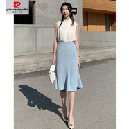 皮爾卡丹（pierre cardin）輕熟風(fēng)夏季雪紡魚(yú)尾裙女高腰通勤半身裙透氣時(shí)尚通勤包臀裙OL職業(yè) 【淺藍色】 S 85-98斤