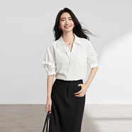 伯德小姐白色設(shè)計(jì)感輕奢v領(lǐng)襯衫女夏通勤日常短袖上衣職業(yè)小個(gè)子面試襯衣