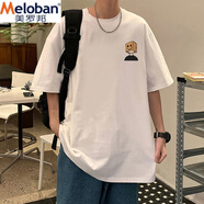 美羅邦（Meloban）純棉寬松短袖T恤男夏季2025新款卡通半袖港風(fēng)chic潮牌男生體恤衫T 白色(重磅純棉) M 建議【80-105】斤