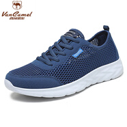 西域駱駝（VANCAMEL）戶(hù)外跑步鞋男高檔不臭腳透氣網(wǎng)鞋春秋季士防臭軟底工作休閑運動(dòng)鞋 20032深藍色 46
