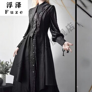 映棠他/她是龍Lolita基佬裝洛麗塔王子服長(cháng)裙哥特風(fēng)暗黑萬(wàn)圣節帥氣女 黑色長(cháng)袖襯衣+馬甲 XL