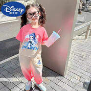 迪士尼（Disney）女童夏季哪吒敖丙漸變色套裝2025新款女孩兒夏季洋氣短袖運(yùn)動(dòng)套裝 粉色漸變色套裝 110 cm