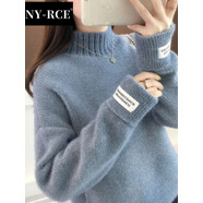 NY-RCENYRCE毛衣女2025冬季新款高品質(zhì)高領(lǐng)加厚寬松款秋冬短款潮流百搭 霧藍(lán)半高領(lǐng)保暖加厚
