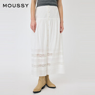 moussy 2025新品法式田園風(fēng)拼接蕾絲高腰半身裙010IS931-2821 010白色 M