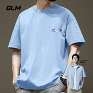 GLM敖瑞鵬代言短袖t恤男夏季休閑港風(fēng)學(xué)生青少年寬松潮搭純棉體恤ins 【純棉】冰川藍(lán)#MGL星星鯊魚X 2XL