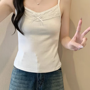 圣紡源吊帶背心女蝴蝶結蕾絲內搭打底外穿顯瘦大碼胖MM無(wú)袖上衣 白色蝴蝶結吊帶 3XL 建議120-140斤