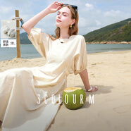 三彩2025夏季新款設計感連衣裙蝙蝠袖圓領(lǐng)收腰A字裙長(cháng)裙M