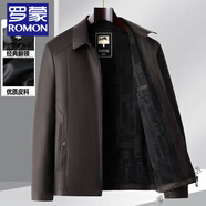 羅蒙（ROMON）春秋季男士中年皮衣外套立領(lǐng)PU皮長(zhǎng)袖夾克衫爸爸休閑茄克上衣服 黑色 258 M /175